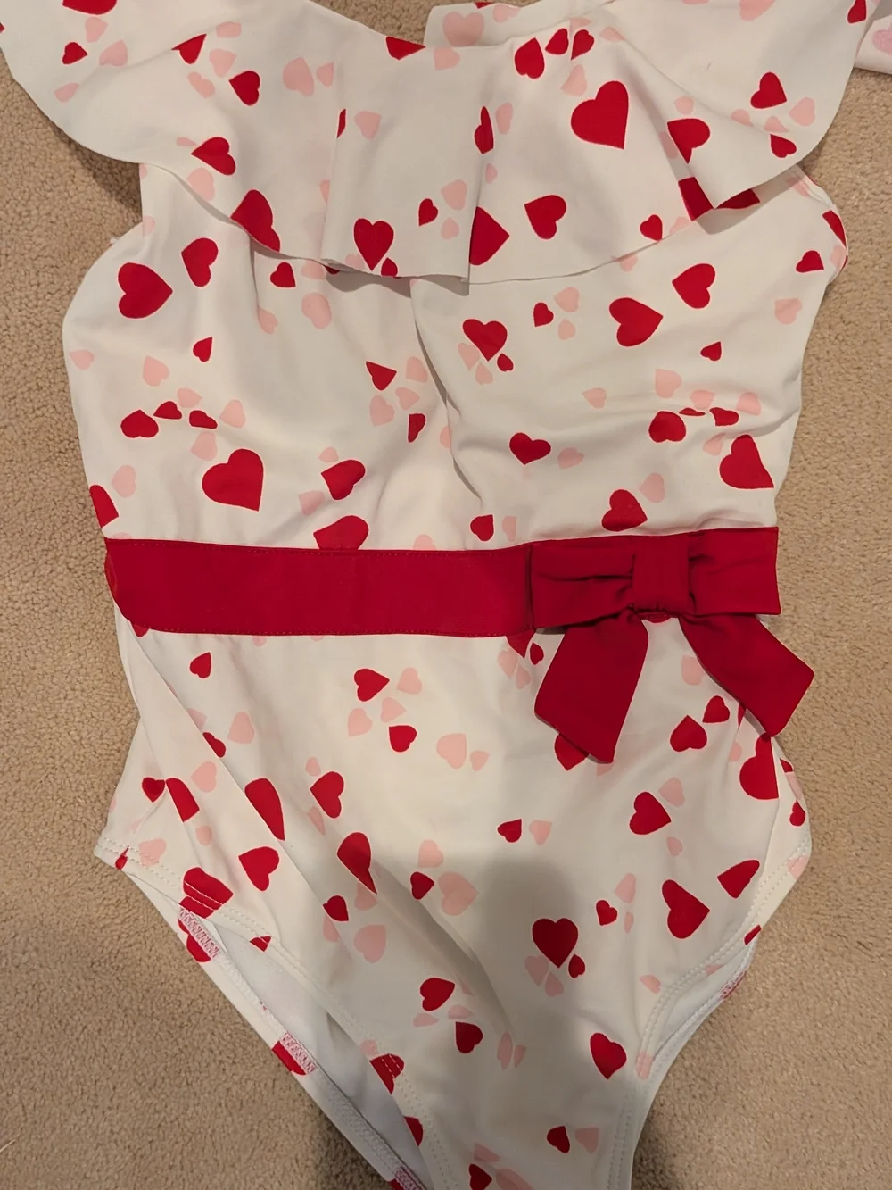 Janie and Jack White Swimwear with Red and Pink Heart Print and Red Bow